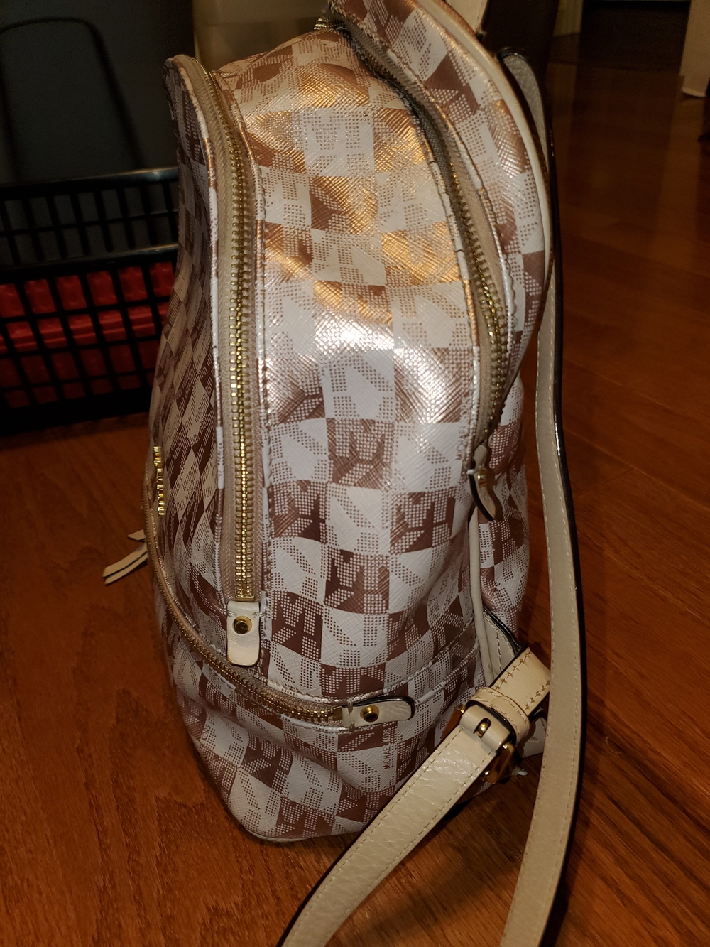 Michael Kors Rose Gold Signature Check Rhea Backpack- Read Description - Picture 8 of 10